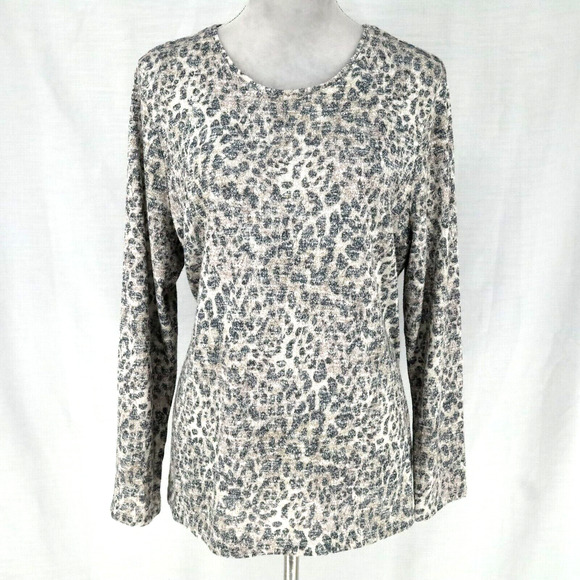 Chicos Sweater 3 Womens XL 16 Gray Ivory Metallic Knit Animal Print Coastal - Picture 1 of 14